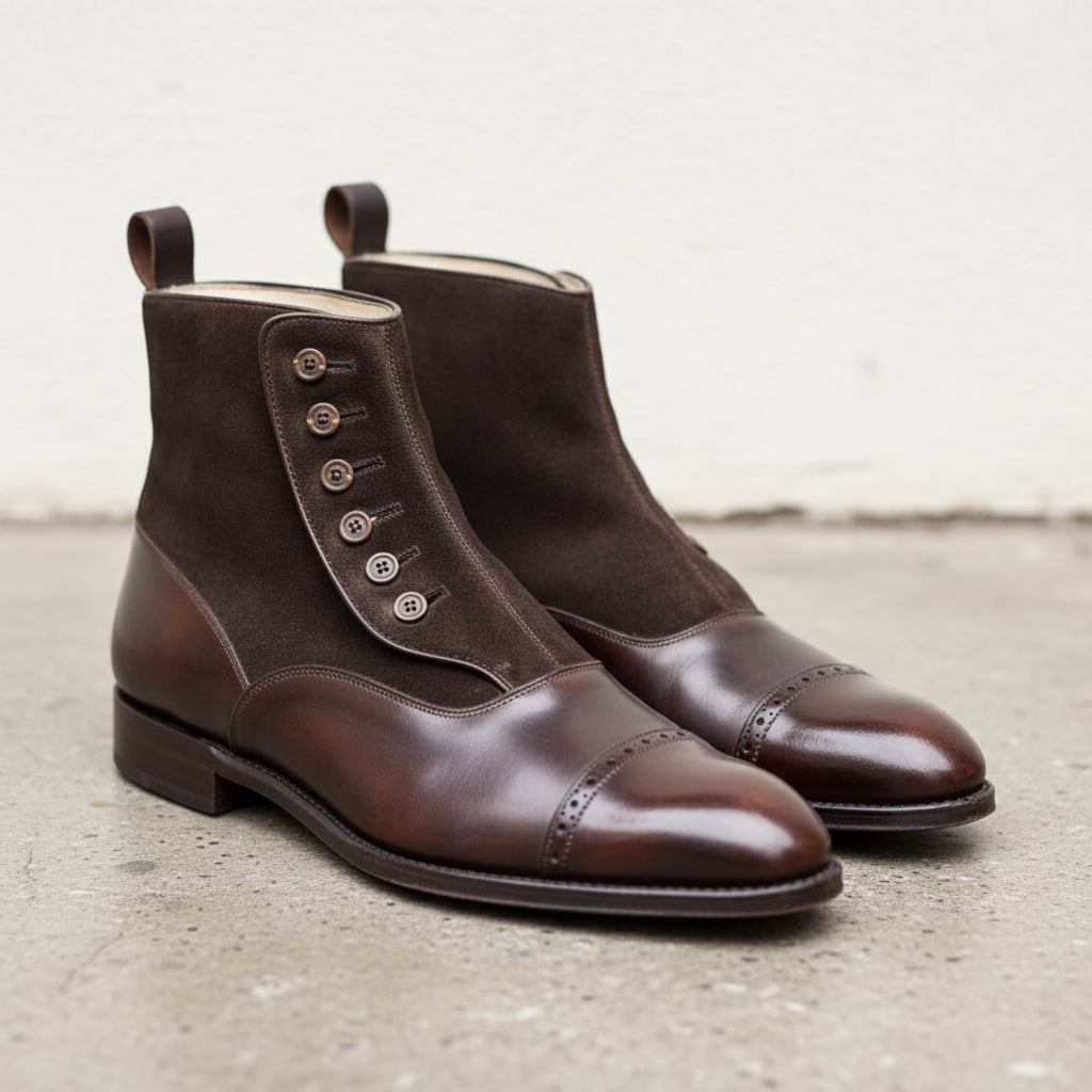 mens soft leather dress boots Men's Dark Brown Cap-Toe Leather Button Boots - Bardney US 14 / Brown / 2E