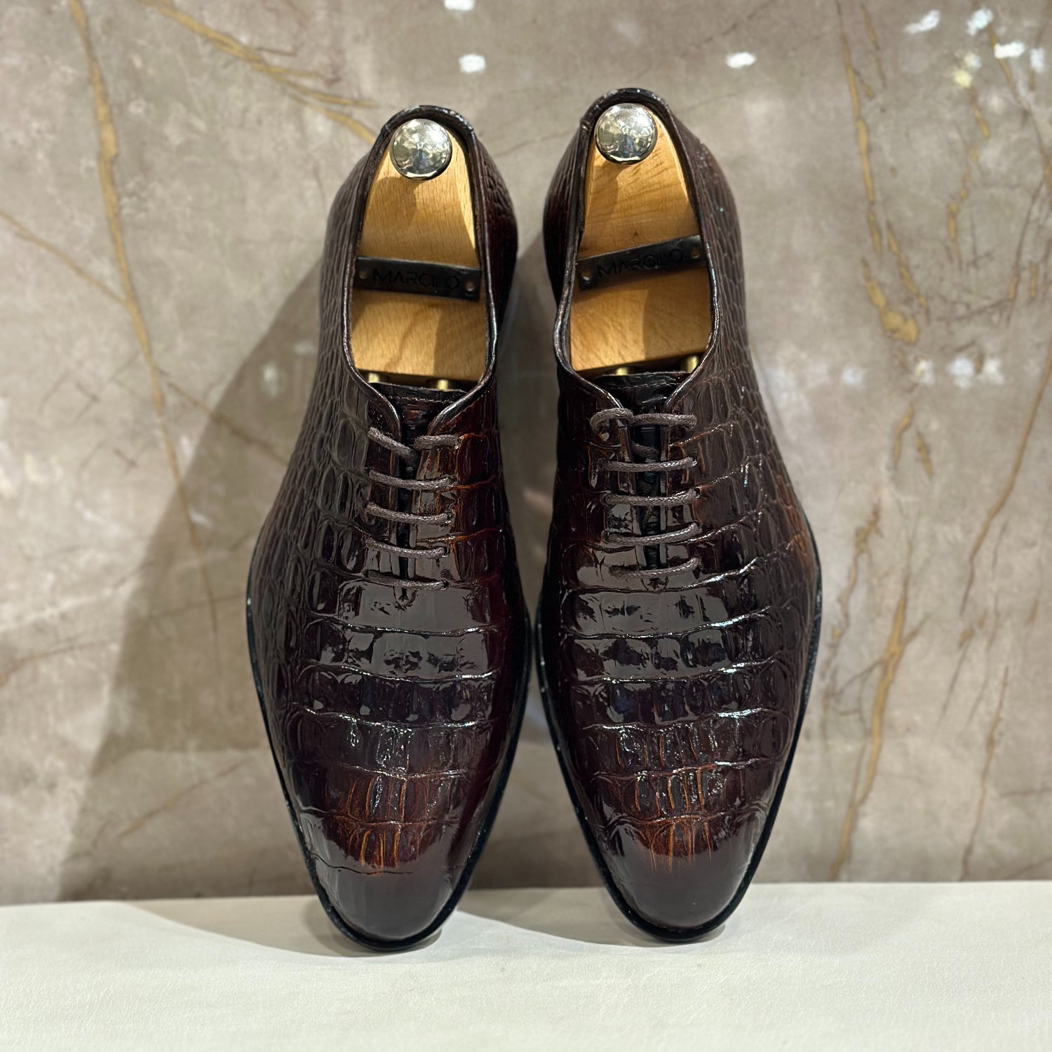 Men's Genuine Leather Oxford Dress Shoes - Crocodile Lizard Print