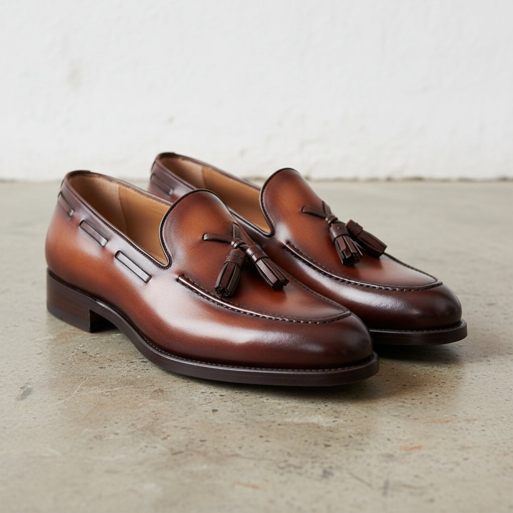 Men's Brown Tassel Leather Loafers | Classic Slip-On Shoes US 5.5 / Brown / D - Standard Men's Brown Tassel Leather Loafers | Classic Slip-On Shoes US 5.5 / Brown / D - Standard