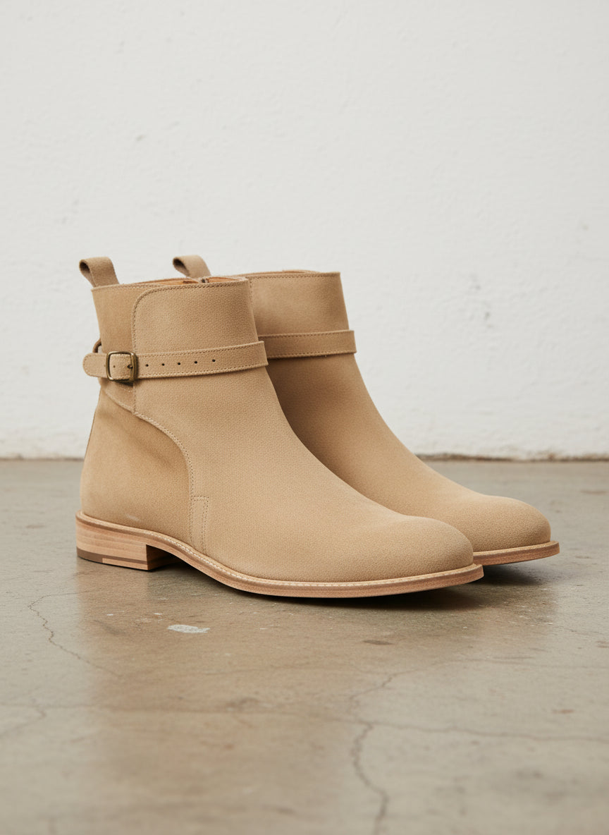 Men\'s Beige Suede Ankle Boots Handmade Men beige Suede ankle boots, Men side zipper boots  main image 4