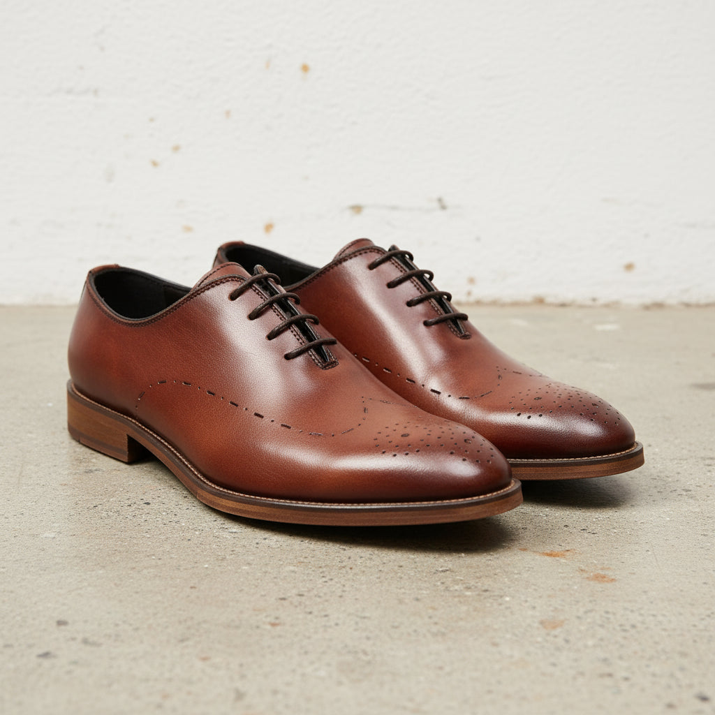 Men's Perforated Derby Dress Shoes in Full Grain Leather US 7 / Brown / D - Standard Men's Perforated Derby Dress Shoes in Full Grain Leather US 7 / Brown / D - Standard