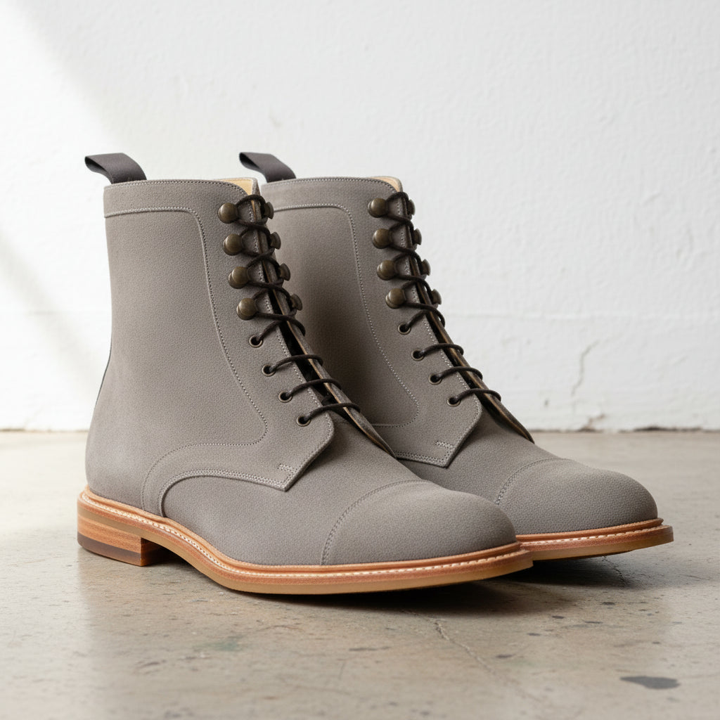 grey suede dress boots Men's Grey Cap-Toe Canvas Lace-Up Boots — Oakham US 11 / Gray / D