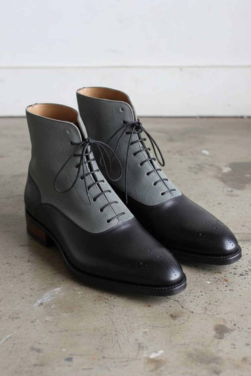 grey dress boots mens Men's Black and Grey Wingtip Leather Oxford Boots — Aydon US 15 / Black/Gray / 4E
