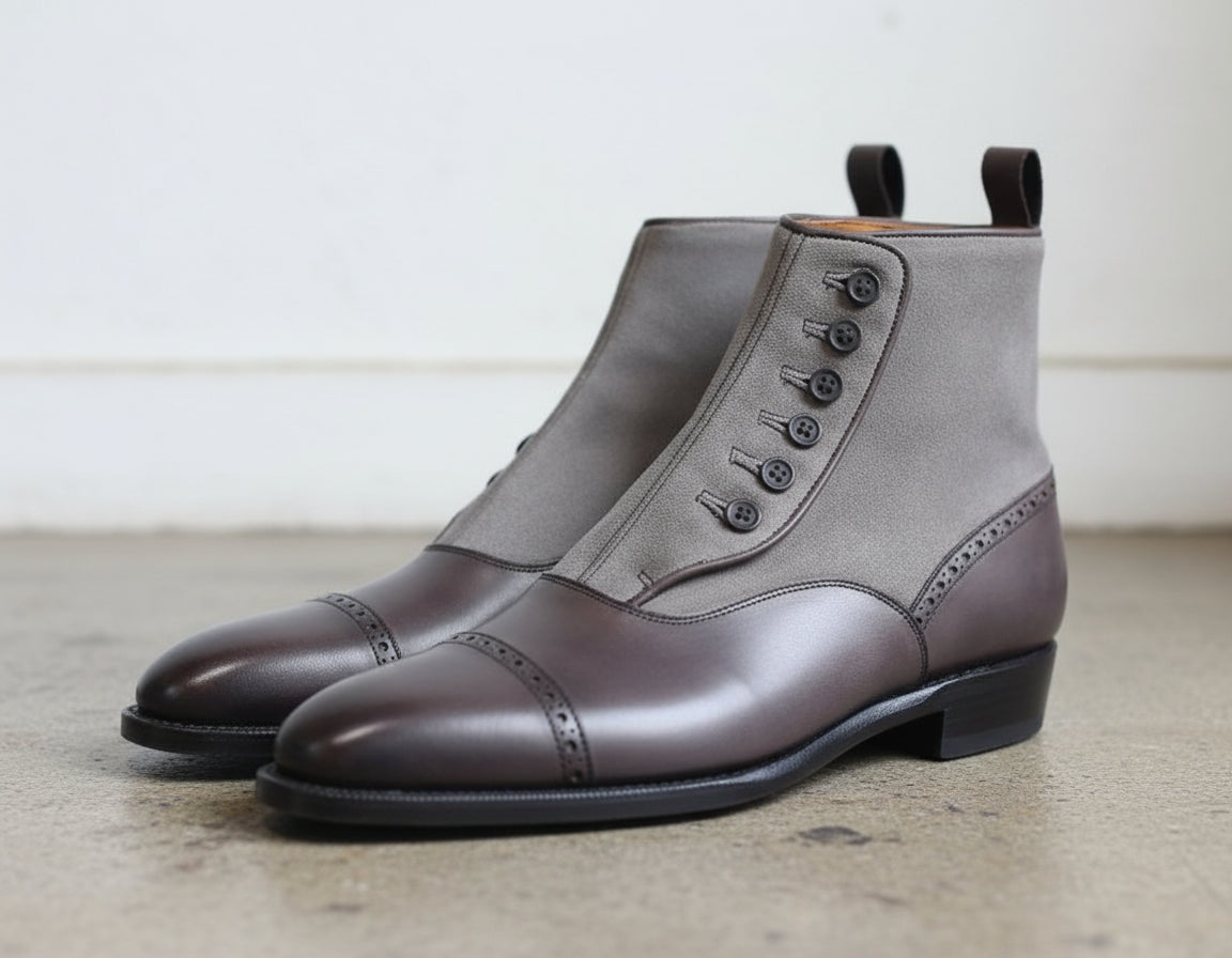 Handmade Mens Two Tone Leather Button Boots, New Mens Casual Button Boot US 11 / D - Standard Handmade Mens Two Tone Leather Button Boots, New Mens Casual Button Boot US 11 / D - Standard