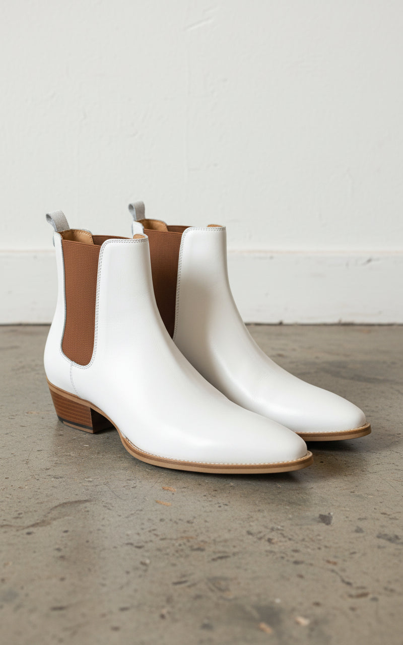 Men's Classic Chelsea Boots in Premium White Leather US 9.5 / White / D Men's Classic Chelsea Boots in Premium White Leather US 9.5 / White / D