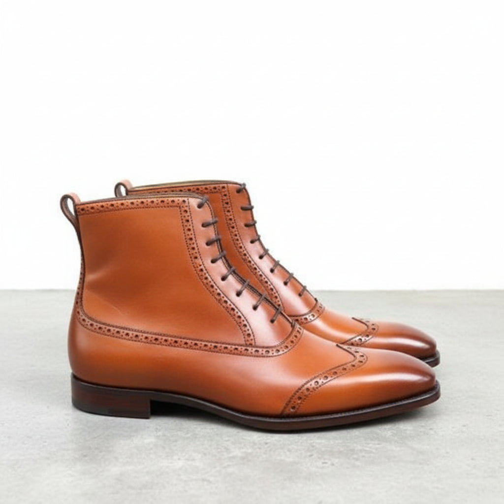 light brown dress boots mens Handmade Men's Wing Tip Lace Up Ankle - Men's Leather Ankle Boot what to wear with brown boots men