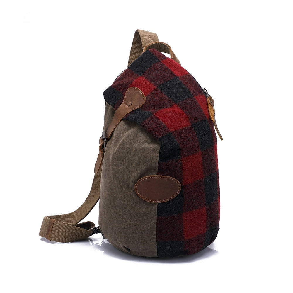 classic sling leather backpack Men's Vintage Checkered Canvas Leather Crossbody Bag