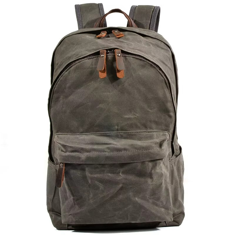 Handmade Waxed Canvas Backpack, Vintage Leather Accents, Durable Travel Bag