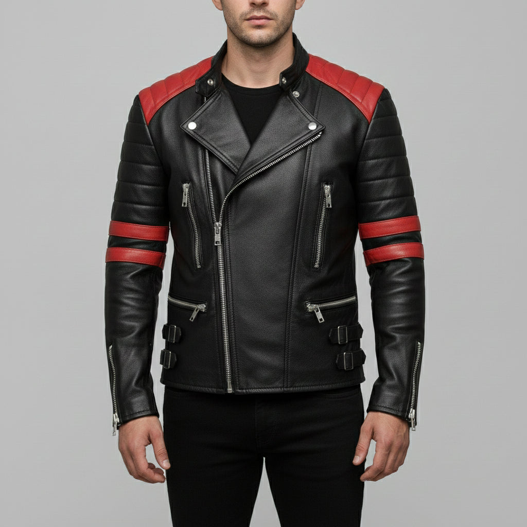 Men's Black and Red Leather Biker Jacket – Rebels Market