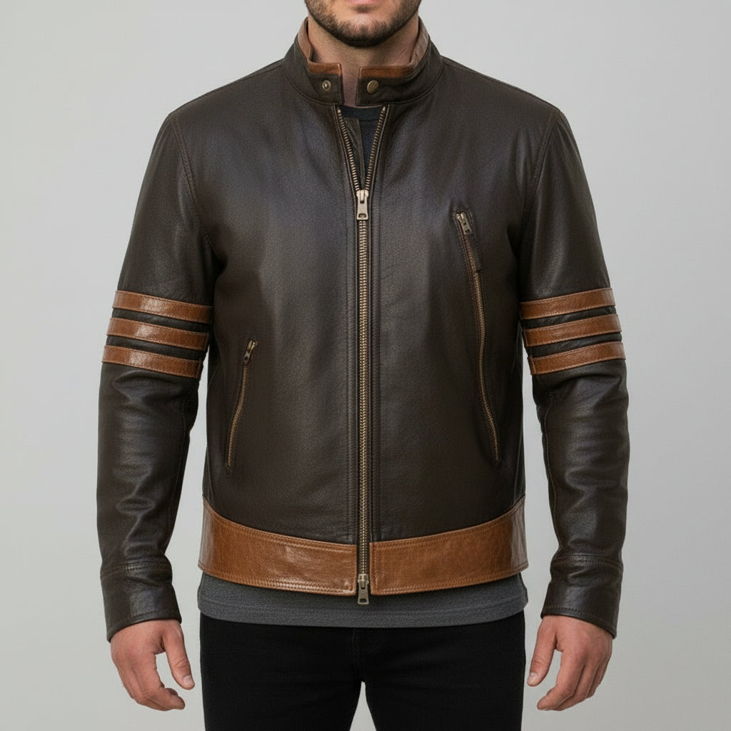  Men's Jacket Sサイズ Men's Dark Brown and Tan Leather Biker Jacket – Rebels Market