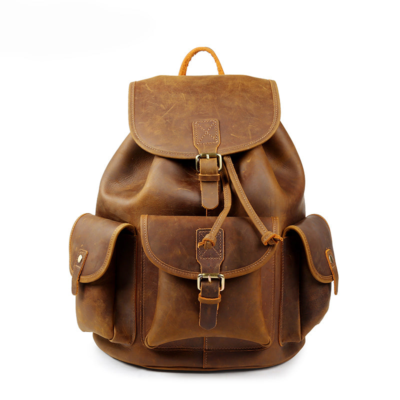 distressed leather backpack Men's Distressed Leather Travel Backpack