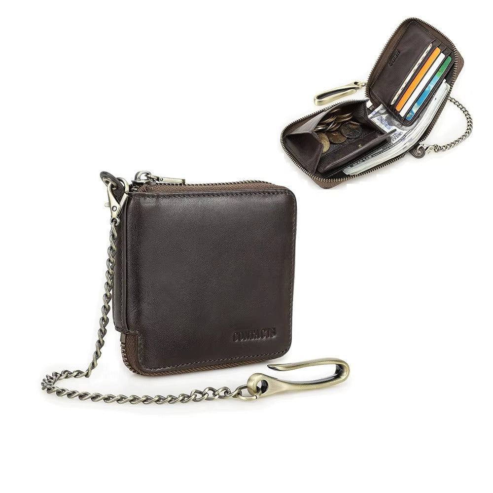 Men's Dark Brown Leather Wallet with Chain - Parkhurst – Rebels Market