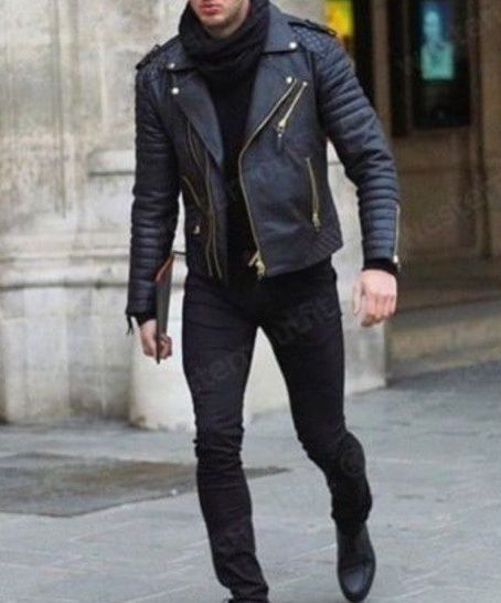 Mens Biker Leather Biker Jacket Looks Man Black Motorcycle Fashion