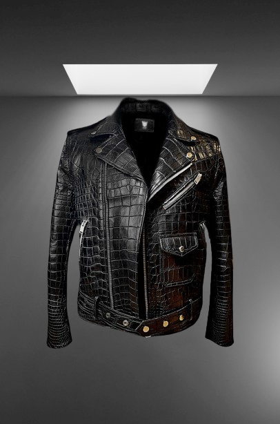 ジャケット・アウター Real leather crocodile LAMBSKIN jacket Men's Black Real Leather Crocodile Embossed Jacket Biker Alligator