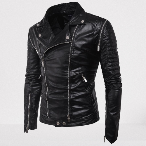 Men Black Leather Slim fit Biker Jacket, Men Leather Outerwear for Racers