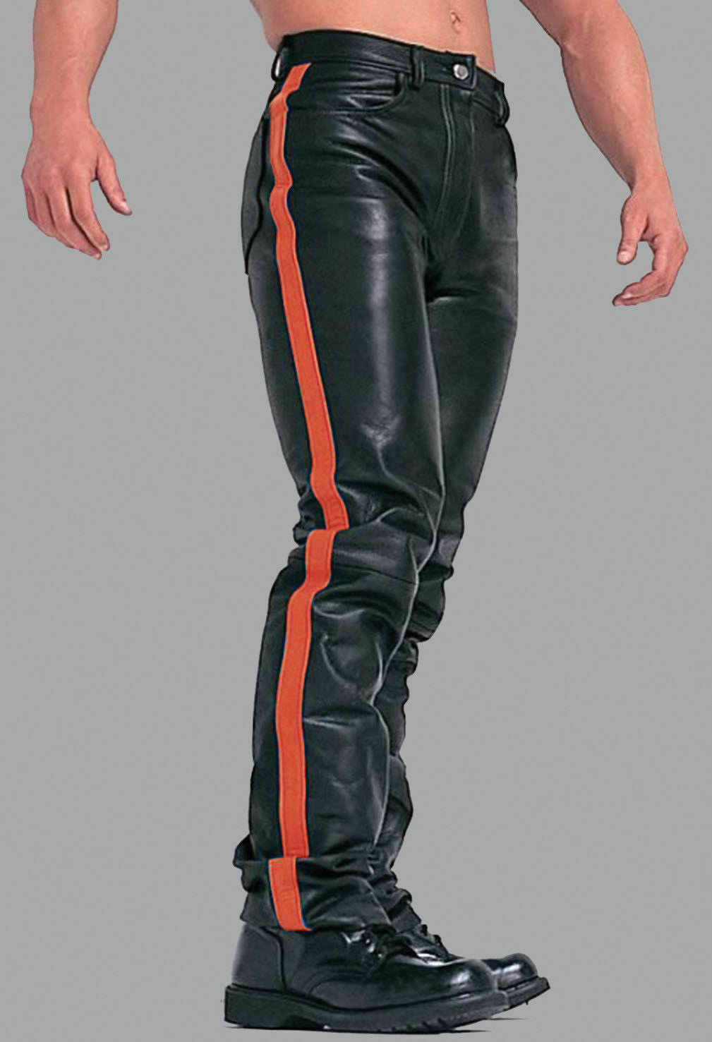 Men hot style cow leather motorcycle Jeans Men biker trouser with Red strip