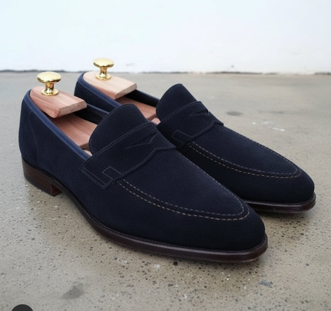 Men's Navy Blue Suede Leather Moccasins Casual Shoes
