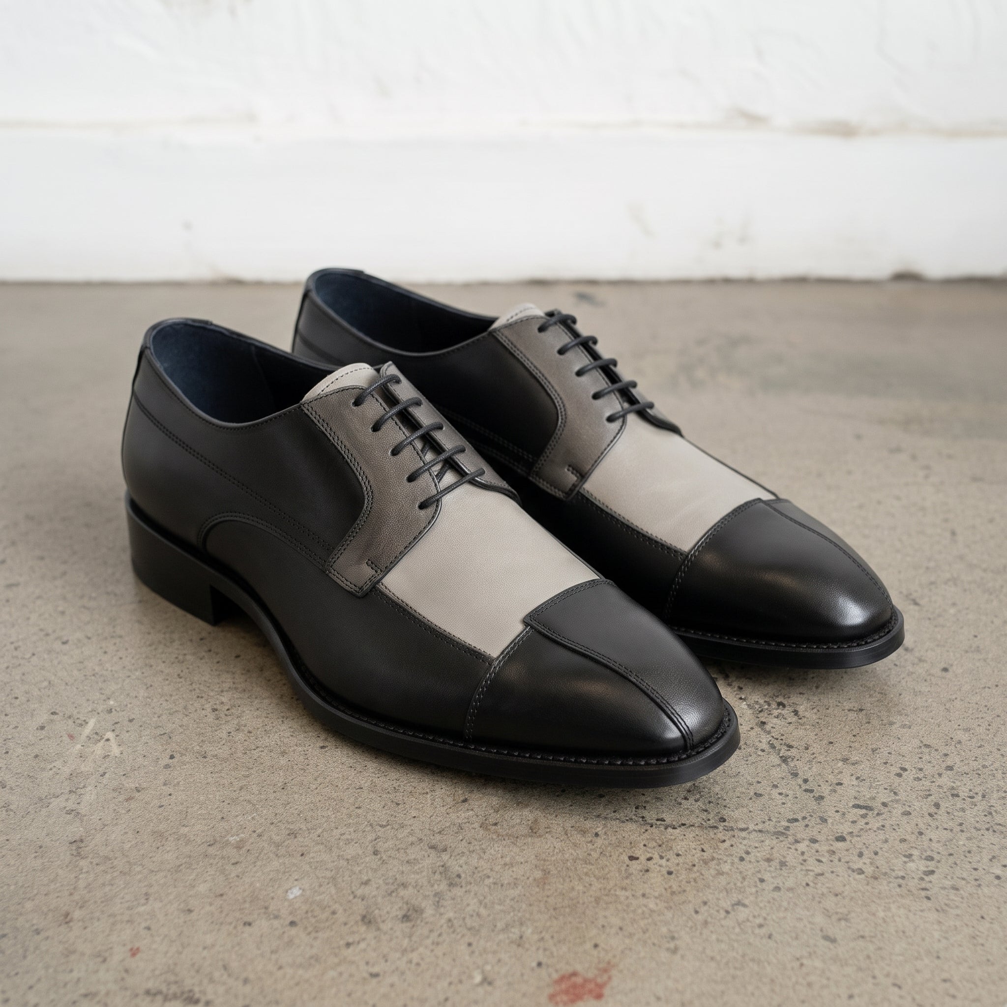 dark grey dress shoes Handmade Men's Three Tone Derby - Men's Leather Formal Derby Shoes 11 oz Product measurements 286-7 SANDY Flared shirt Color:Mint Long Selene Sleeveless Light Blue Knit Dress