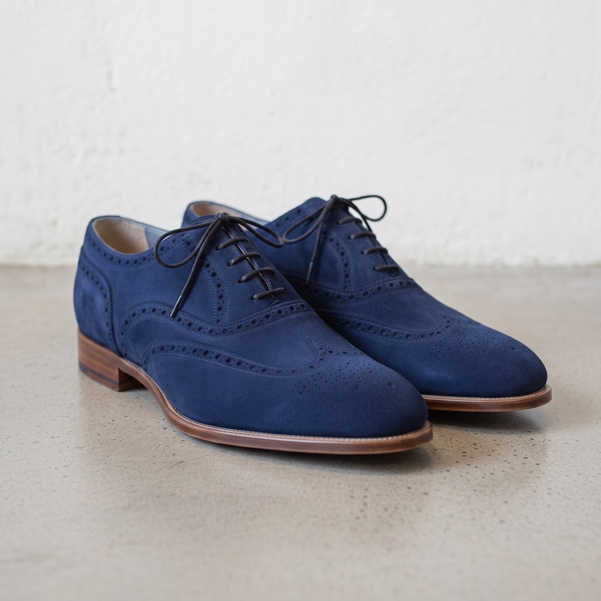 Handmade Men's Brogue Blue Suede Shoes - Men's Wingtip Suede Blue Party Shoes