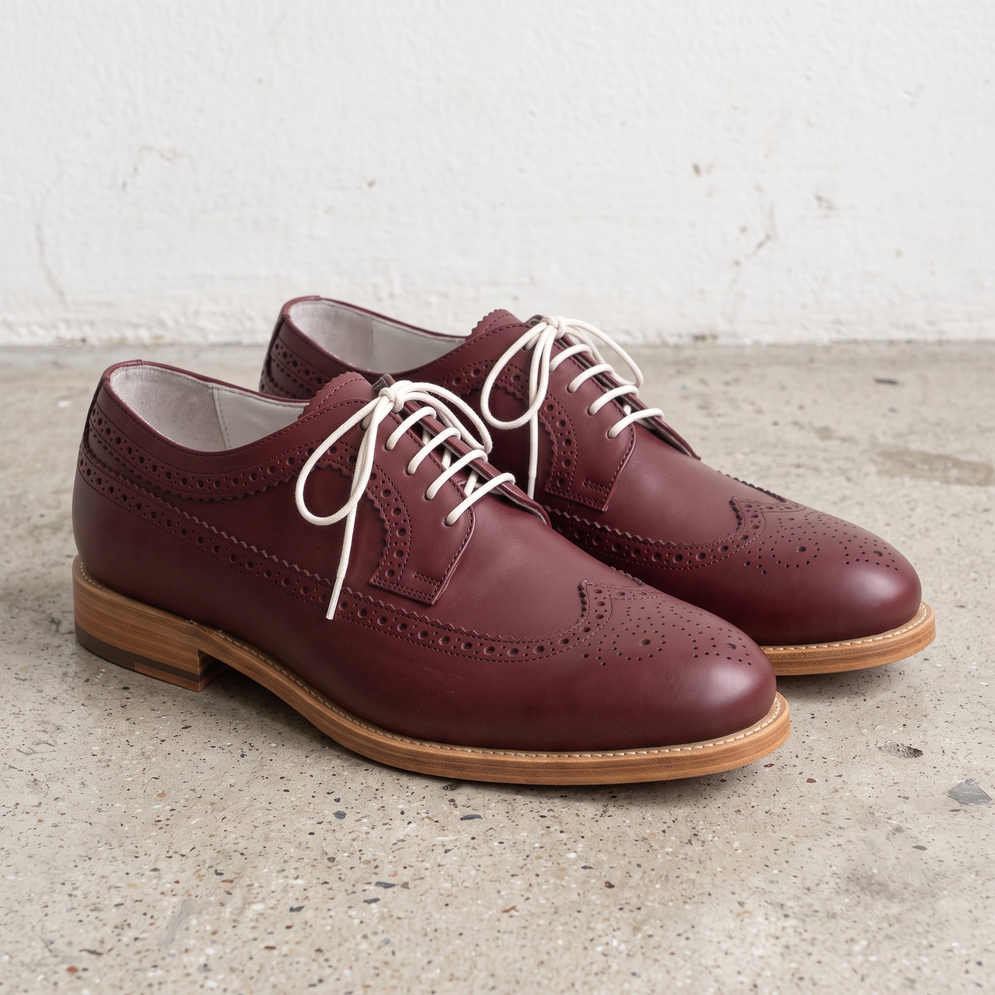 Handmade Men's Wingtip Brogue Burgundy Dress Shoes