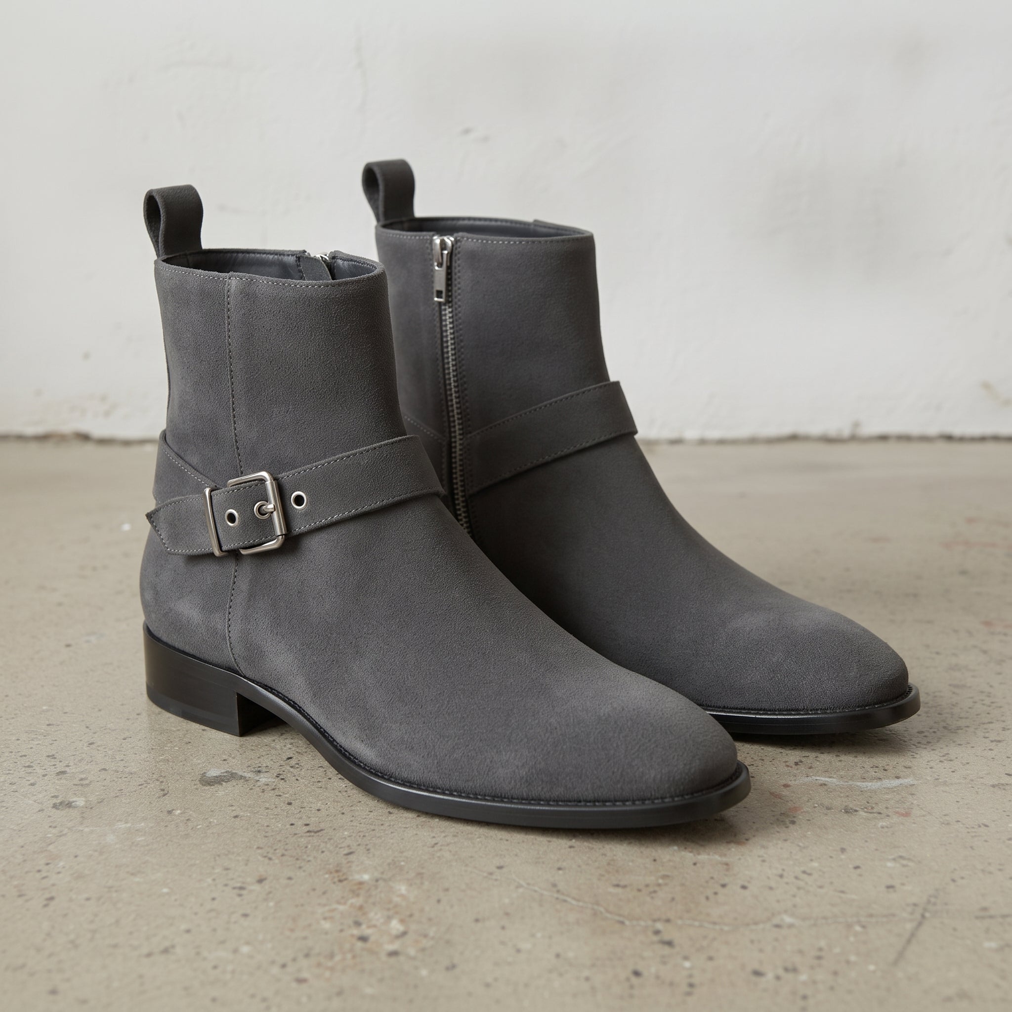 Men's Dark Grey Plain-Toe Suede Jodhpur Boots