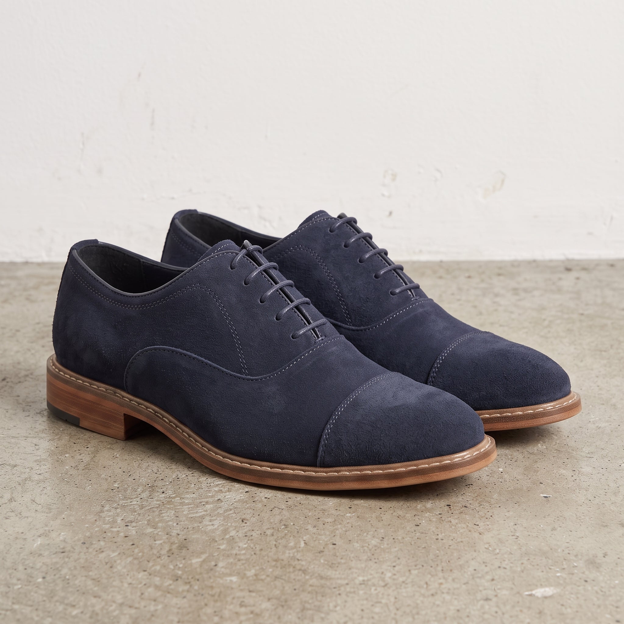Handcrafted Men's Navy Blue Suede Oxfords