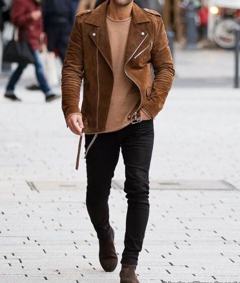 Leather Jacket Mens Combat Boots Brown Mens Tan Brown Suede Biker