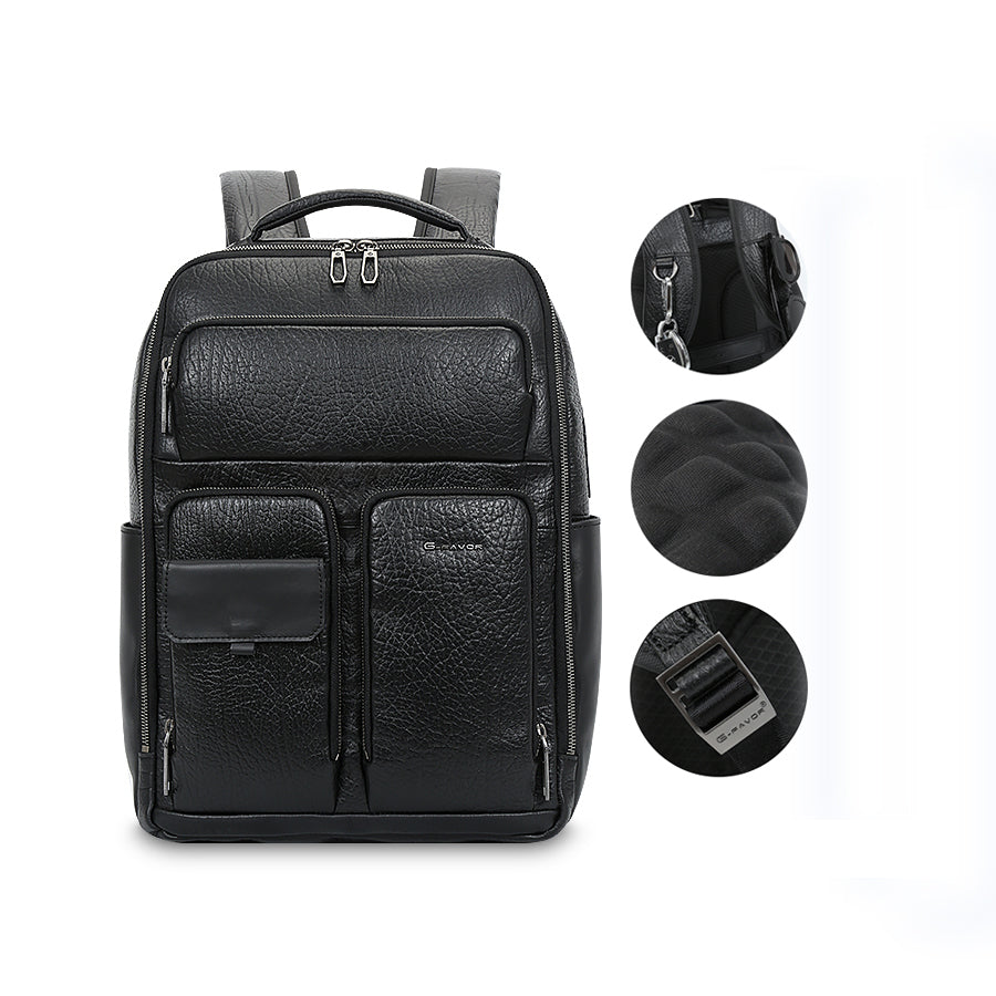 black leather laptop backpack Men's Black Pebbled Leather Laptop Backpack