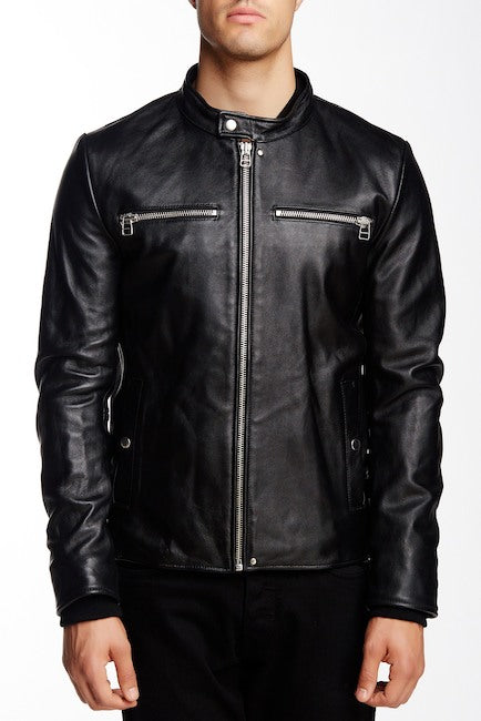 Men's Handmade Black Hooded Biker Leather Jacket with Detachable