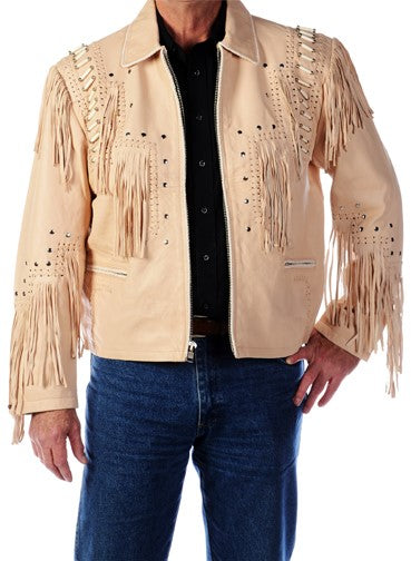 Men's Cream Fringe Cowboy Leather Jacket | Western Style Jacket