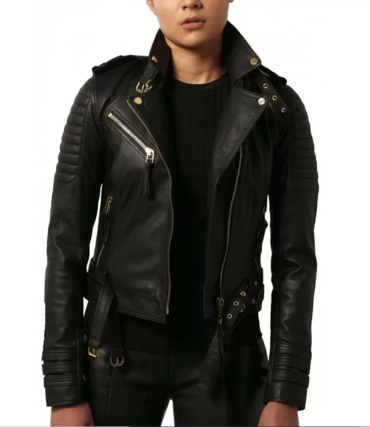 thumbnail image 2 of Designer Stylish Quilted Wear Lambskin Real Leather Biker Jacket For Women UW26 2 of 14