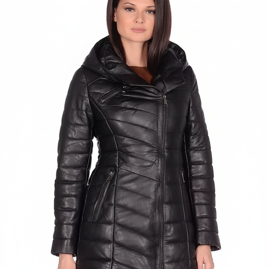Women's Hooded Leather Jacket