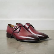 Men's Burgundy Plain-Toe Leather Monk Strap Shoes — Creighton