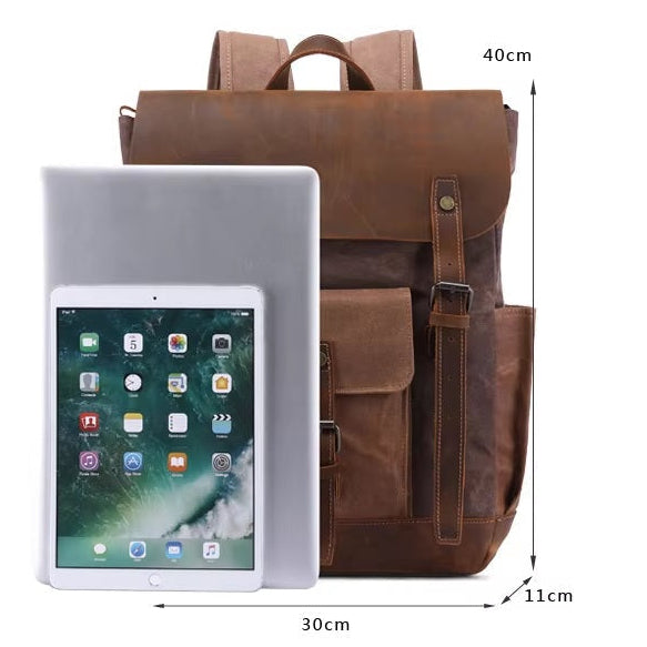 Handmade Vintage Leather and Canvas Backpack for Men