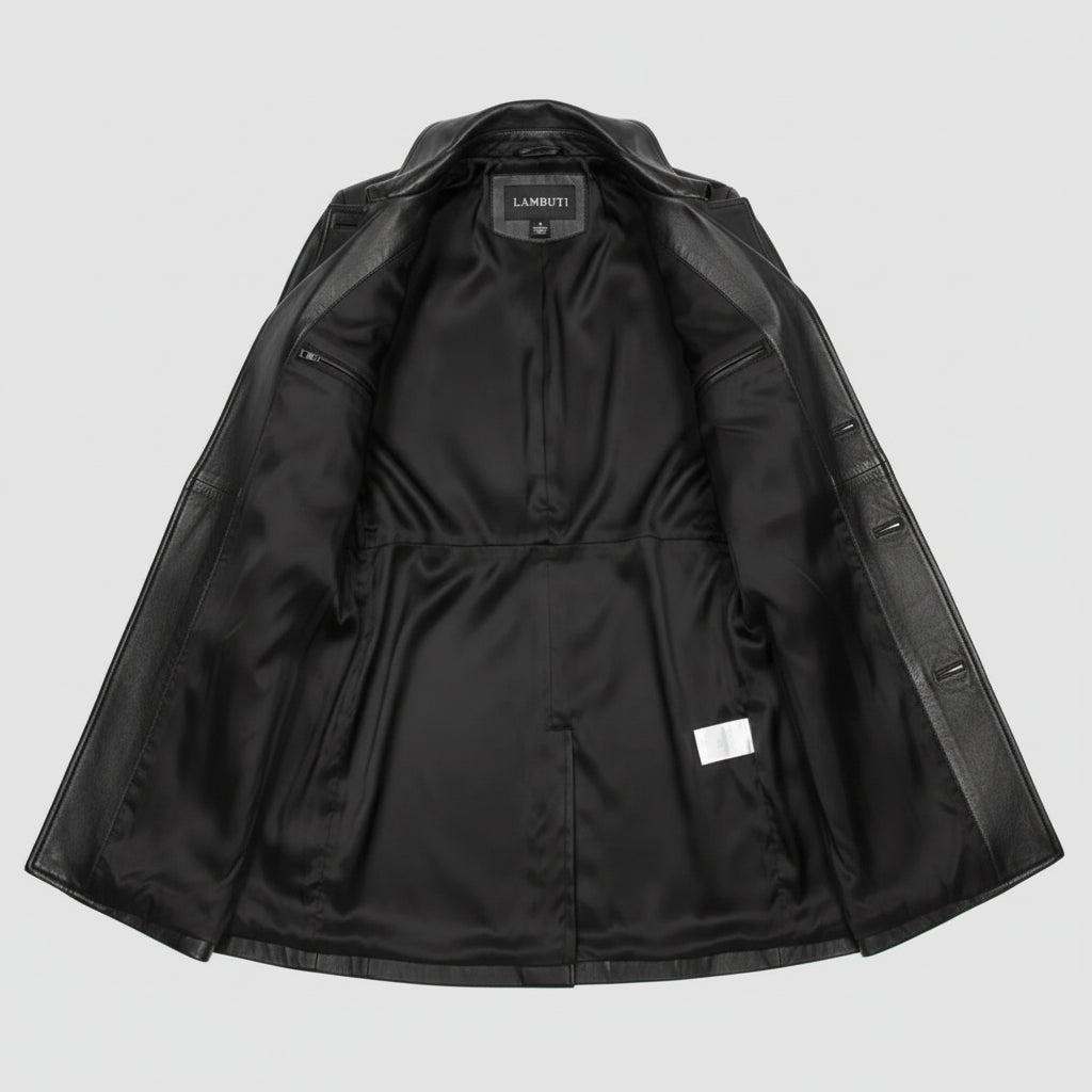 Handmade Women Black Color Genuine Lamb Skin Walking Coat, Black Long Coat