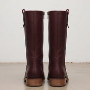 Women's Burgundy Plain-Toe Leather Knee-High Riding Boots — Tremayne