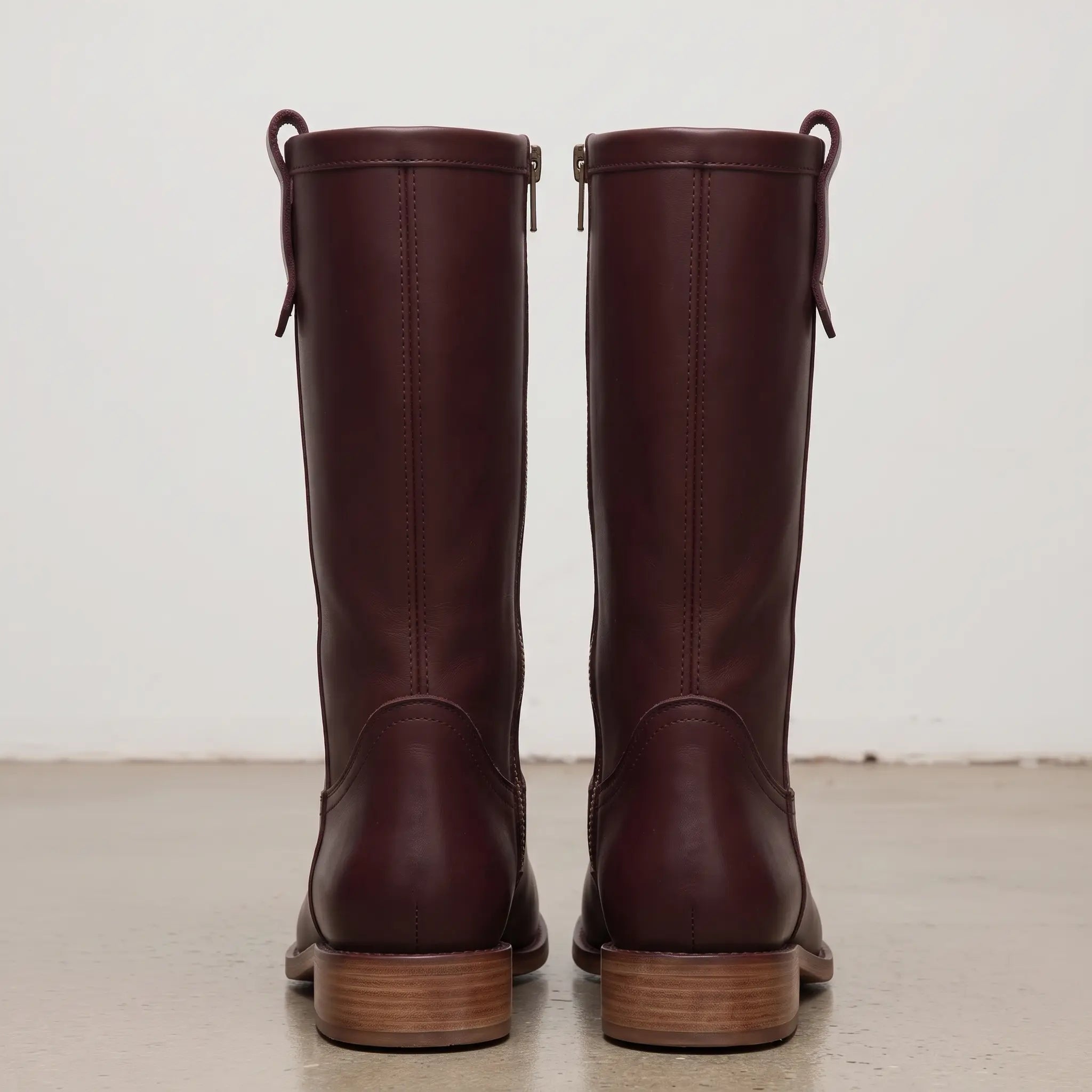 Women's Burgundy Plain-Toe Leather Knee-High Riding Boots — Tremayne