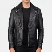 Handmade Men Black Leather Biker Jacket, Mens Wide Collar Jacket , Mens Jackets