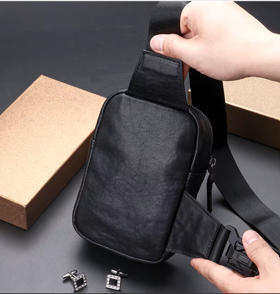 Full-Grain Leather Messenger Waist Bag, Mini Shoulder Bag