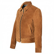 Women's Tan Brown Multi-Pocket Suede Trucker Jacket