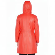 Women's Handmade Hooded A-line Leather Coat