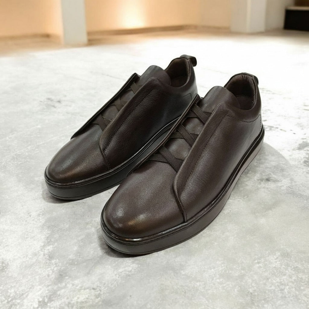 Men's Dark Brown Leather Loafer-Sneaker