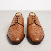 Men's Tan Ostrich-Embossed Leather Wingtip Derbys — Farnell