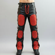 Handmade Men’s Black & Red Leather Biker Pants