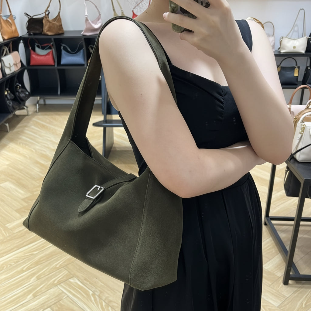 Women's Slouchy Suede Shoulder Bag - Underarm Leather Hobo Tote
