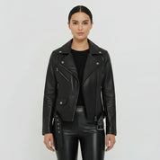 Women's Black Leather Biker Jacket — Forsyth