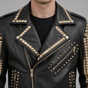 Men's Black Studded Leather Biker Jacket — Ackwood
