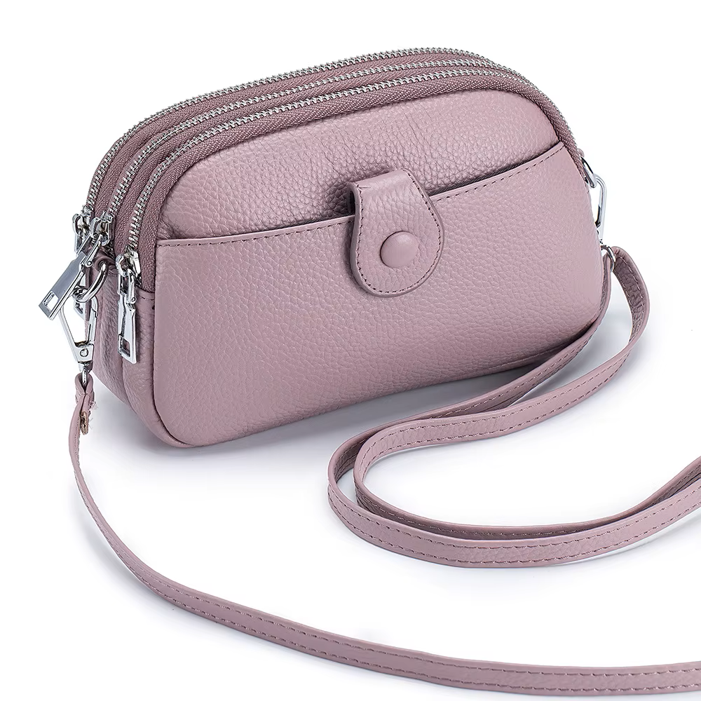 Women's Black Full-Grain Leather Crossbody Phone Bag