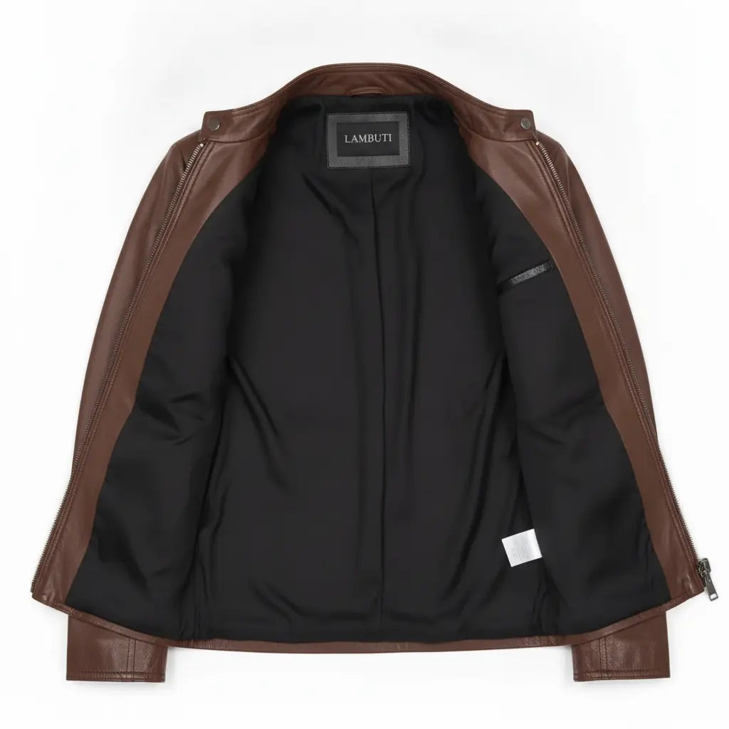 Women's Brown Leather Biker Jacket — Cary