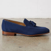 Men's Dark Blue Apron-Toe Suede Tassel Loafers — Chidham